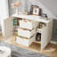 Buffet cannelé avec 2 portes et 3 tiroirs, blanc élégant