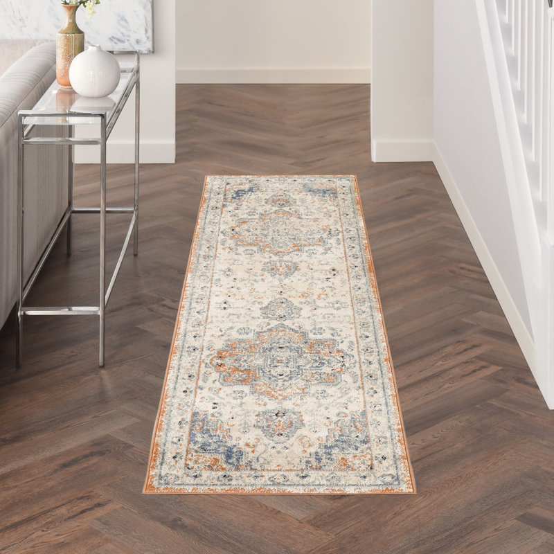 Nourison Essentials Persian Beige/Blue Indoor/Outdoor Area Rug, Runner 2'2" x 14'