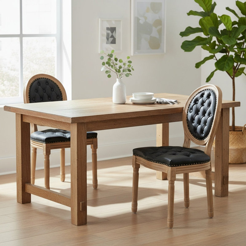 Chaise de salle à manger rembourrée capitonnée avec garniture cloutée en bois massif à dossier très grand Louis, ensemble de 2