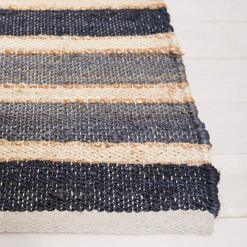 Wlikerson Hand Woven Jute/Cotton/Wool Striped Rug in Charcoal/Ivory, Rectangle 6' x 9'
