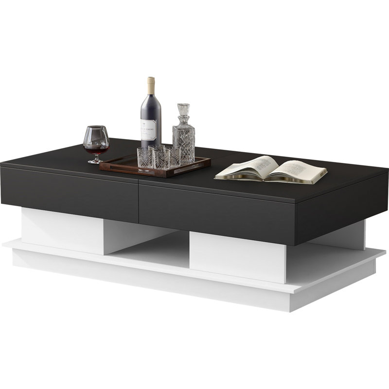 Multifunctional Combination Coffee Table Modern Living Room Storage Table With Drawer, Black And White