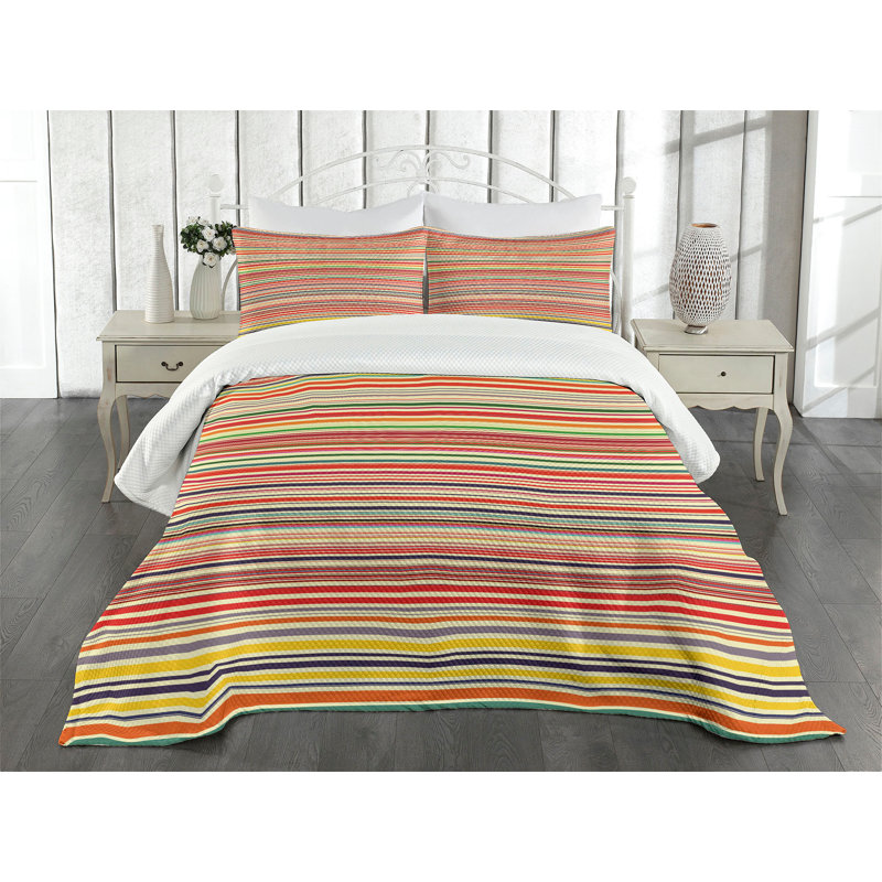 Ambesonne Colorful Bedspread Set Horizontal Stripes Multicolor, King Coverlet/Bedspread + 2 Standard Shams