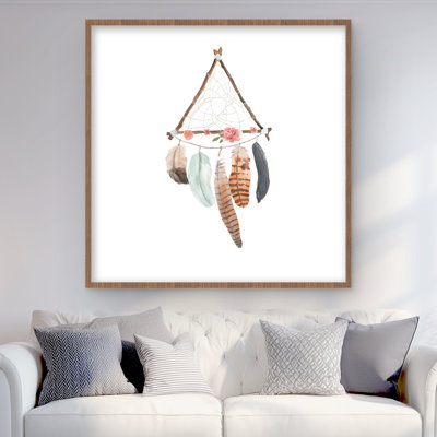 «Triangular Dream Catcher - Bohemian Floral», reproduction encadrée
