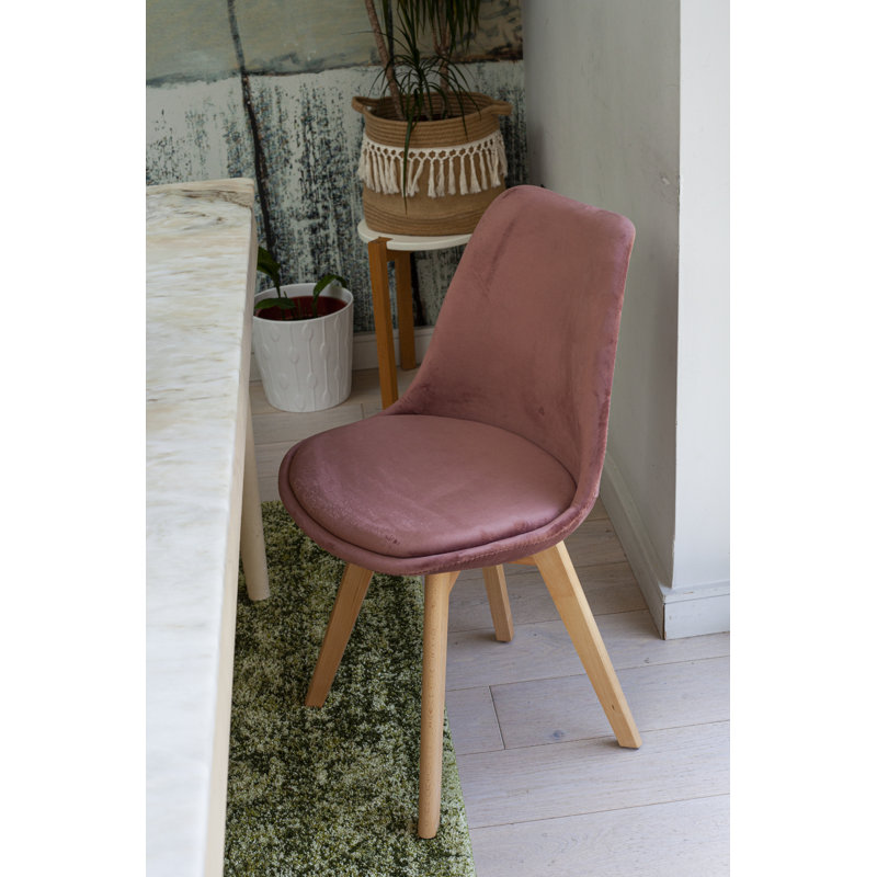 4 Abernethy Velvet Upholstered Dining Chair with Beech Style Legs, Pink