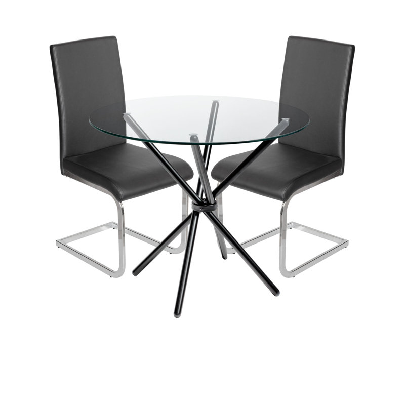 Bilston 2 -Person Glass Dining Set, Black, Black