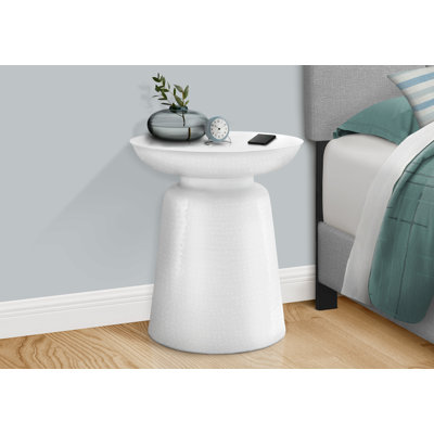 Table d'appoint, tambour, côté, bout, table de chevet, lampe, salon, chambre à coucher, métal blanc, contemporain, moderne