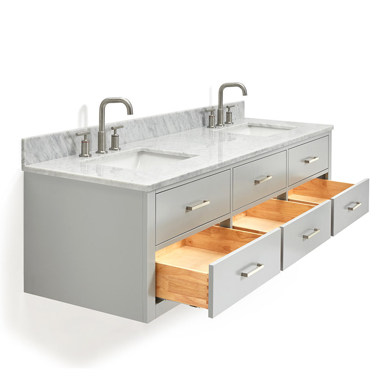 73'' W Double Vanity, Gray, Brushed Nickel