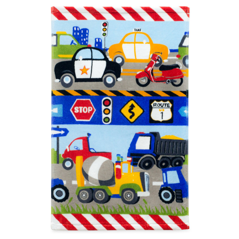 Débarbouillette en coton trains et camions