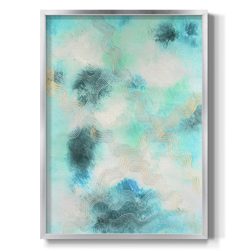 Dwaipayan Blue Shift I, peinture sur toile encadrée, H 42,5 po x l 30,5 po, Toile avec cadre argenté, Pas de tapis