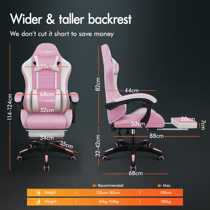 PC & Racing Game Chair, Pink/White