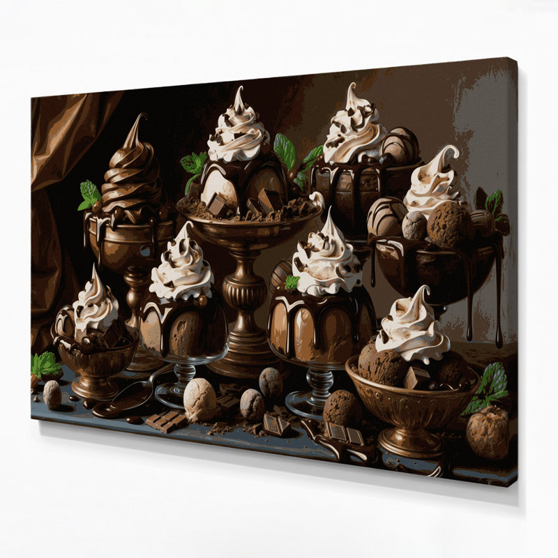 Desserts, chocolat, crème glacée, art mural sur toile brune