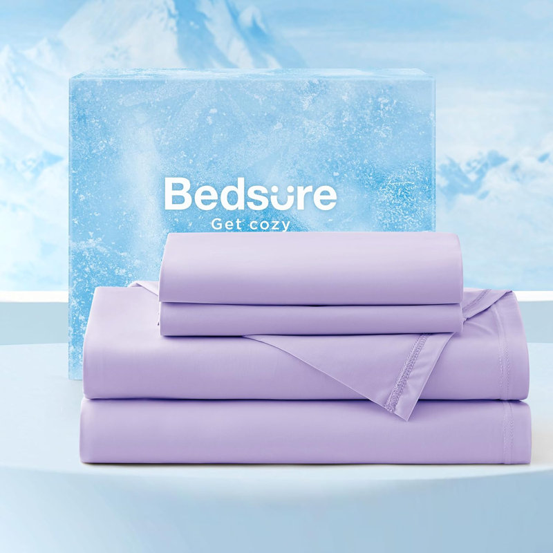 Bedsure Cooling Sheets with Deep Pocket Up to 17.5", Queen Sheet Set with 2 Pillowcases, Purple
