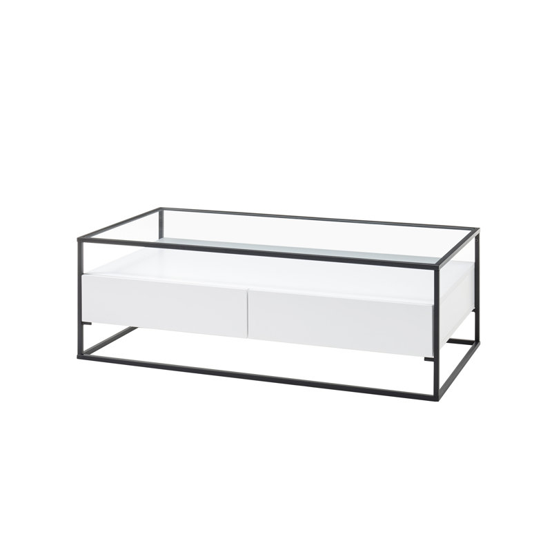 Frame Coffee Table with Storage, White