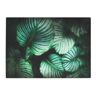 Tempered Glass Gathered Green Plant Leaves Chopping Board
