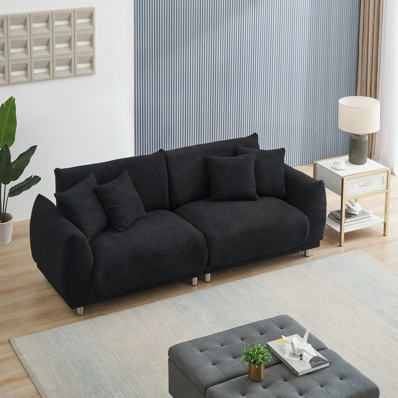 Canapé 86,6 pouces à 3 places avec quatre coussins décoratifs, Noir