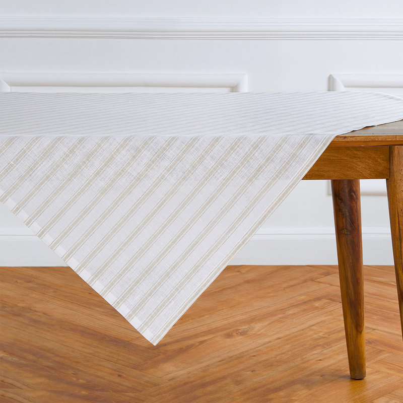 Capri Ticking Stripe - 100% Pure Linen Table Throw, Natural and White
