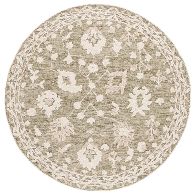 Aiesrom Hand Tufted Wool And Cotton Floral Rug, Square 6'