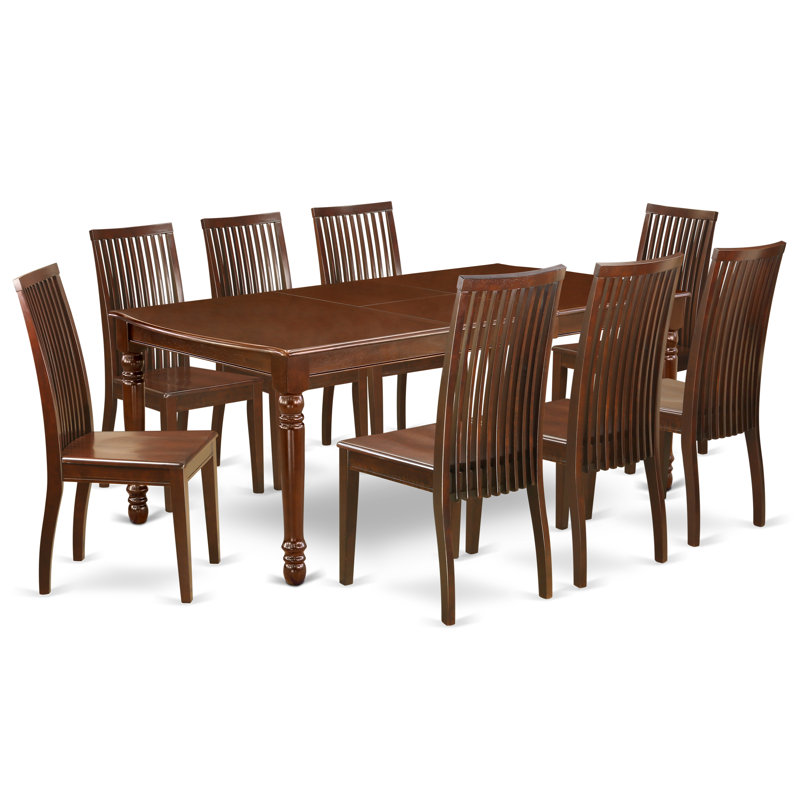 Ensemble de mobilier de salle à manger 9 pièces comprenant une table rectangulaire en bois avec rallonge papillon et 8 chaises de cuisine, 42 x 78 pouces, acajou