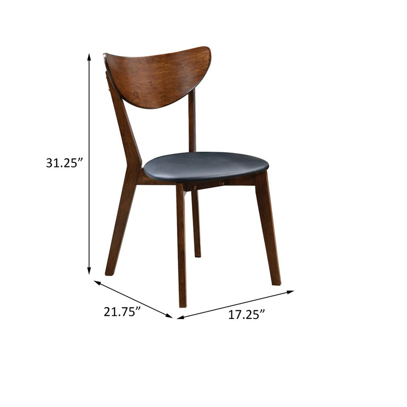 Chaises d'appoint à dossier ouvert, en similicuir noir, de 2 fauteuils Mid-Century noyer confortables