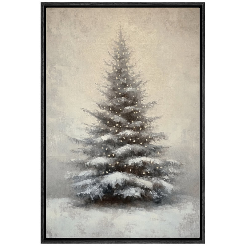 Impression sur toile rustique gris, sapin de Noël, neige, hiver, maison de ferme, impression sur toile, Cadre flottant noir