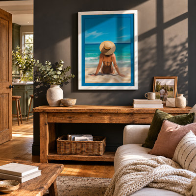 Woman by the Sea Coastal - Framed Print