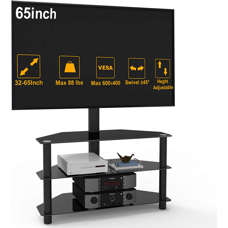 Support de plancher pivotant noir avec étagère, peut supporter jusqu'à 110 lb