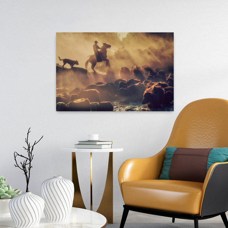 Art contemporain contemporain, bison et bison, H 16 po x l 24 po