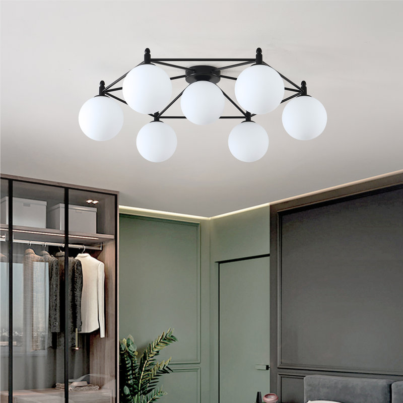 Plafonnier semi-encastré 7 lumières Spoutnik, Noir mat
