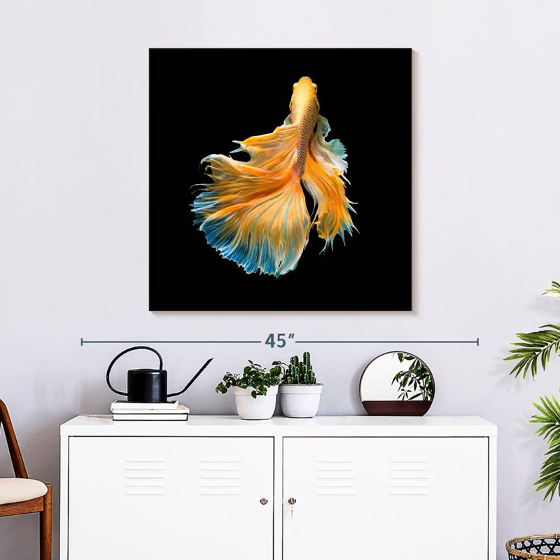 Brami poisson de chasse jaune grandiose, H 30 po x l 30 po
