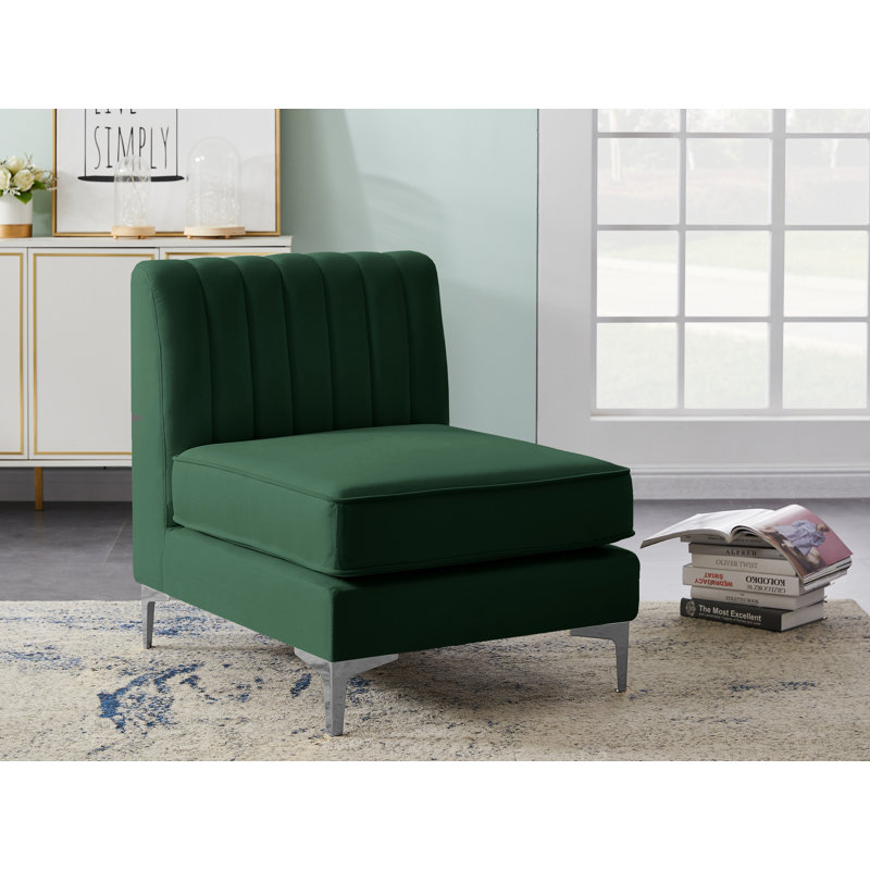 Enson Velvet Armless Chair, Green Velvet