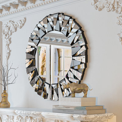 Albana Round Wood Framed Wall Mounted Accent Mirror in Silver