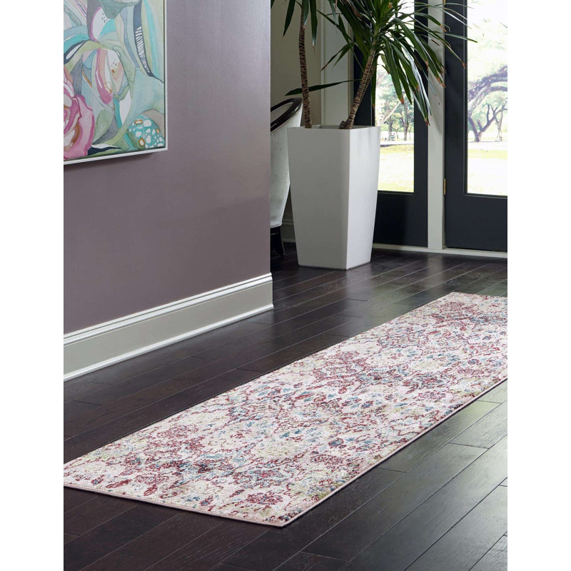 Tapis rose Ikat, Tapis de couloir 2 pi x 6 pi 1 po