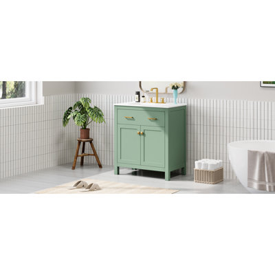 Meuble-lavabo de 30 pouces avec lavabo en céramique, rangement pratique pratique et fermeture en douceur de 2 portes
