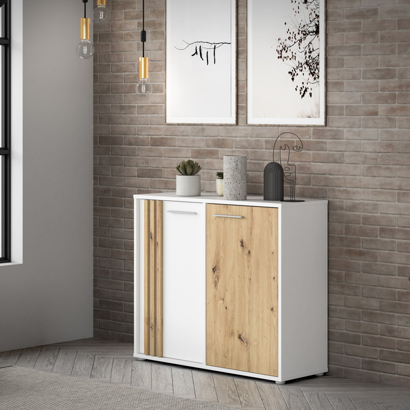 Shinee Standard Accent Cabinet, Chrome, White/Beige