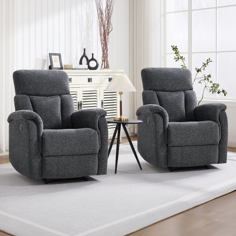 32.7'' Wide Modern and Soft Upholstered Manual Recliner (Set of 2), Dark Gray