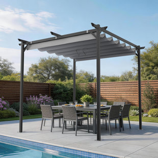 3m x 3m Metal Pergola with Retractable Roof