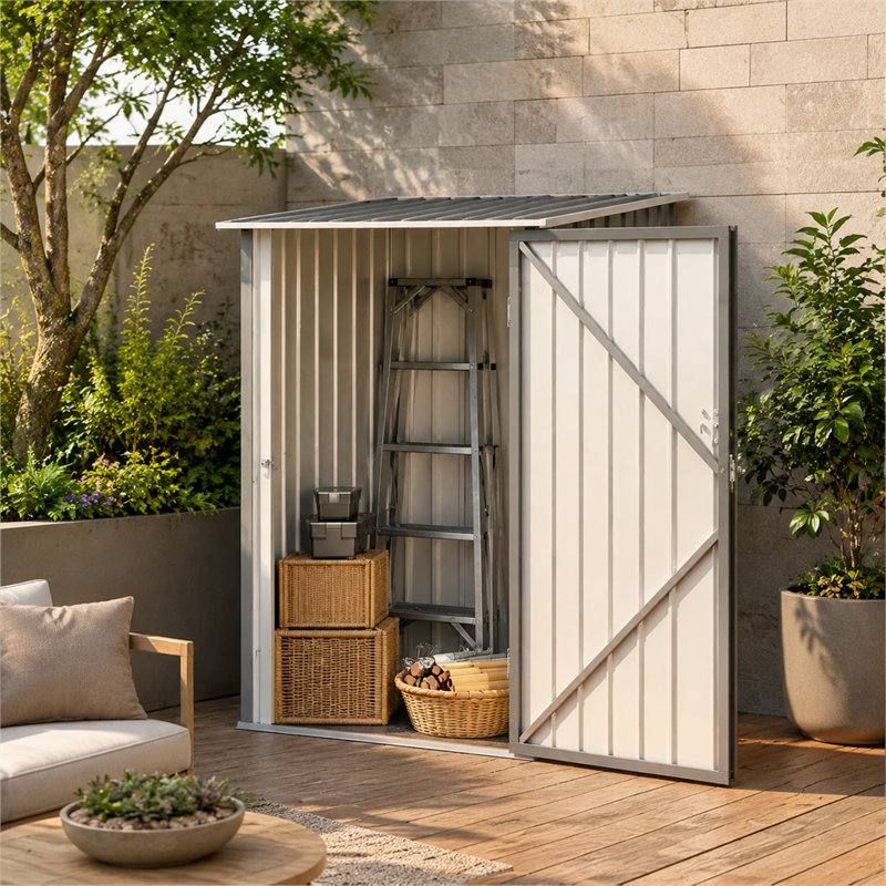 Abri de jardin gris adossé