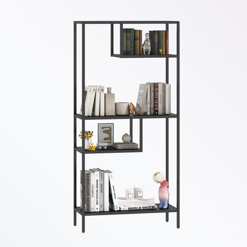 Tall bookcase with 4 open Compartments and Metal Legs