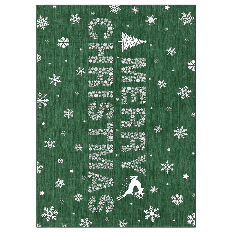 Christmas 5'x7' Area Rug Green Snowflake Christmas Rugs for Living Room Washable Non Slip Floor Carpet for Dining Room Christmas Decorations