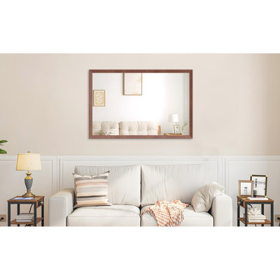 Très grand miroir mural de salle de bain moderne de 48 po x 32 po avec structure en aluminium de couleur noyer, vision tous azimuts, suspension verticale ou horizontale, preuve, assemblage rapide, cadre surdimensionné de 48 po x 32 po à assemblage rapide