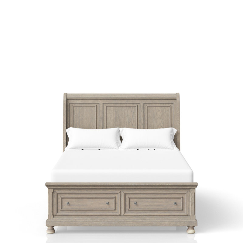 Grand lit transitionnel gris antique avec rangement à tiroirs, lit de rangement pratique, construction solide et résistante, deux tiroirs à l'intérieur