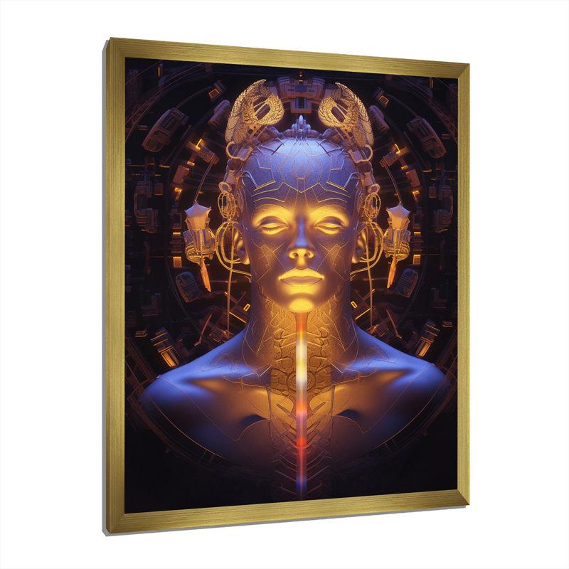 " Sci-Fi Portrait Amaris Robot ", 32" H x 24" W x 1" D, Gold Single Picture Framed