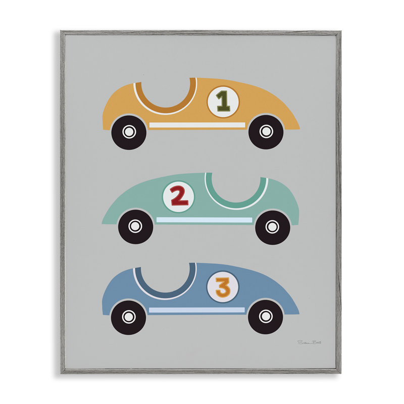 Voiture de course Vroom, giclée encadrée, design par Susan Ball, H 30 po x l 24 po, Estampe numérique Farmhouse