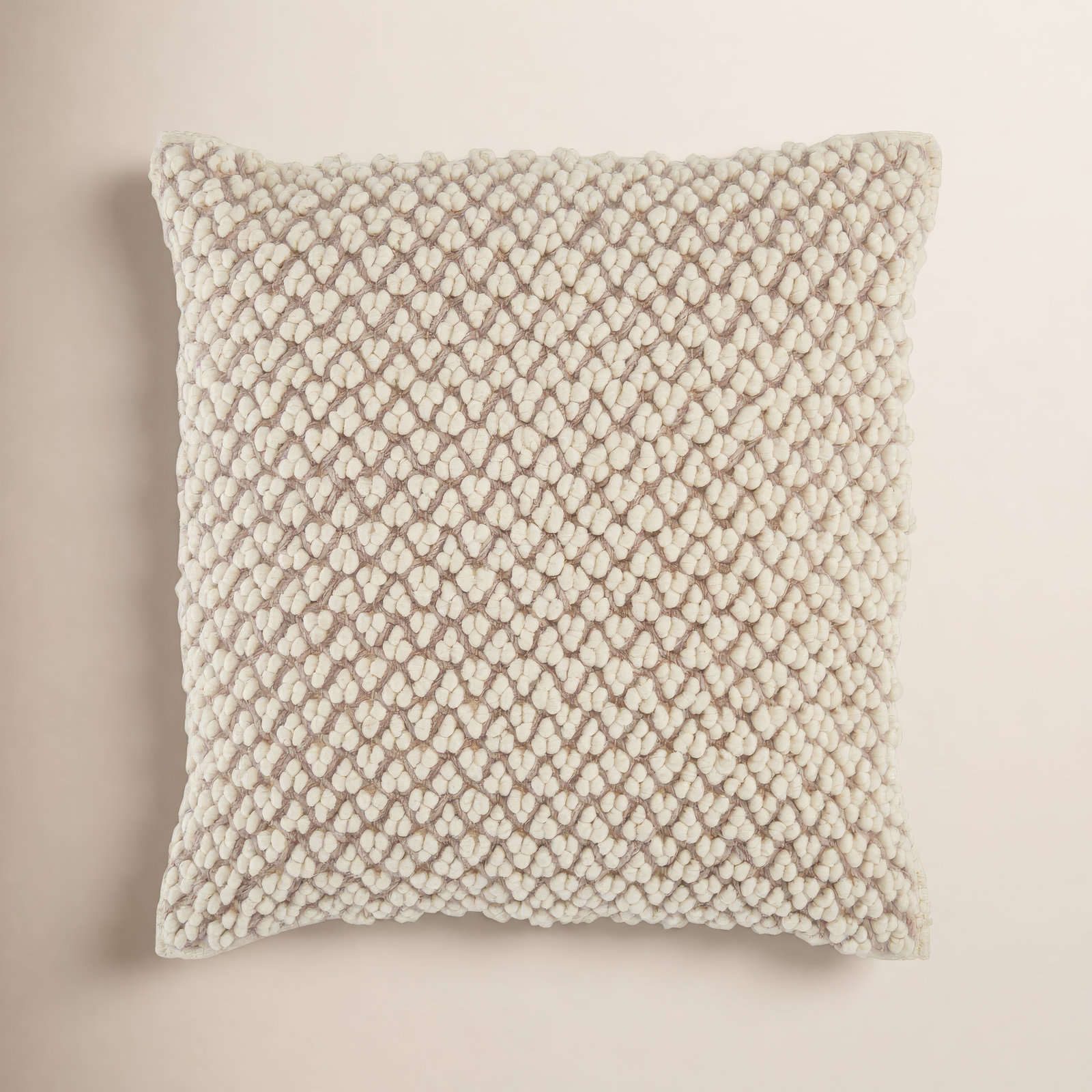 Toulon Embroidered Wool Throw Pillow, Light Taupe, Down Alternative