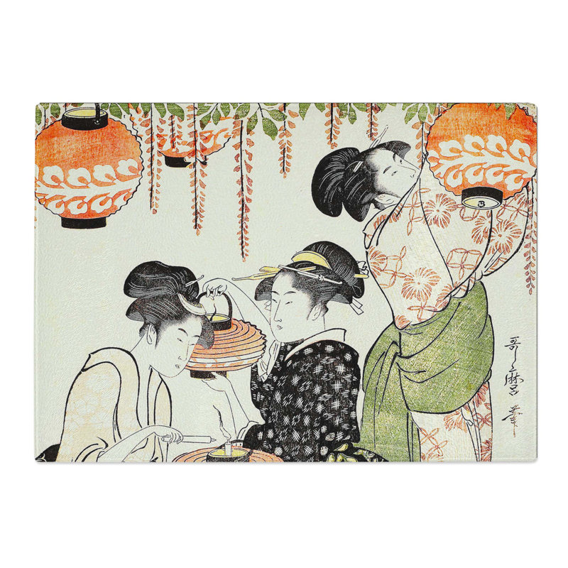 Tempered Glass Ladies Under a Wisteria Tree by Kitagawa Utamaro Chopping Board, 28.5 cm x 20 cm