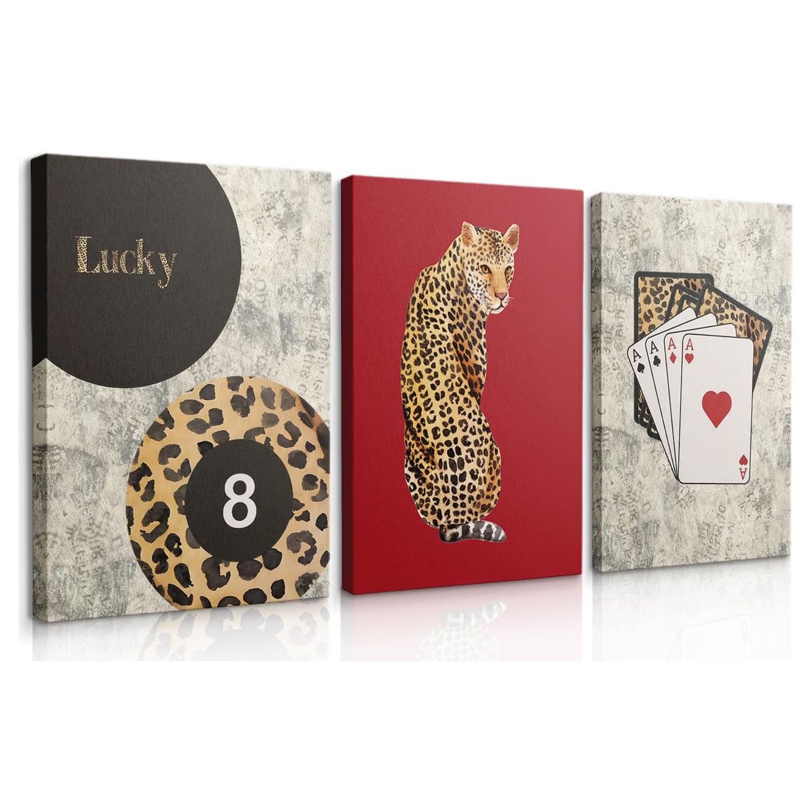Mercer41 3 Pcs Red Trendy Leopard Wall Art Vintage Cheetah Pictures ...
