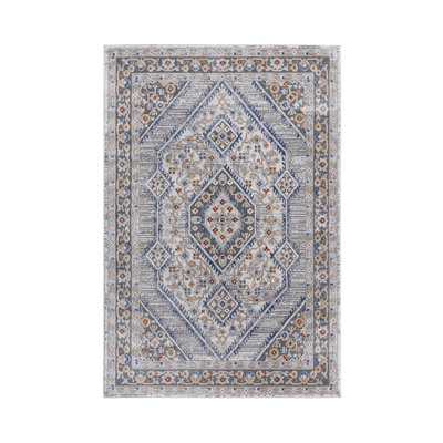 Collection 8X10 Blue/Cream/Bordered Non-Shedding Living Room Bedroom Dining Home Office Stylish And Stain Resistant Area Rug