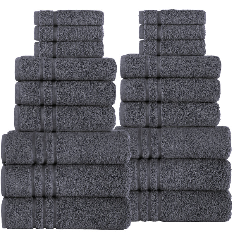 Varley - Essuie-mains 100% coton turc de qualité supérieure pour la salle de bain, Gris, 18 Piece Towel Set