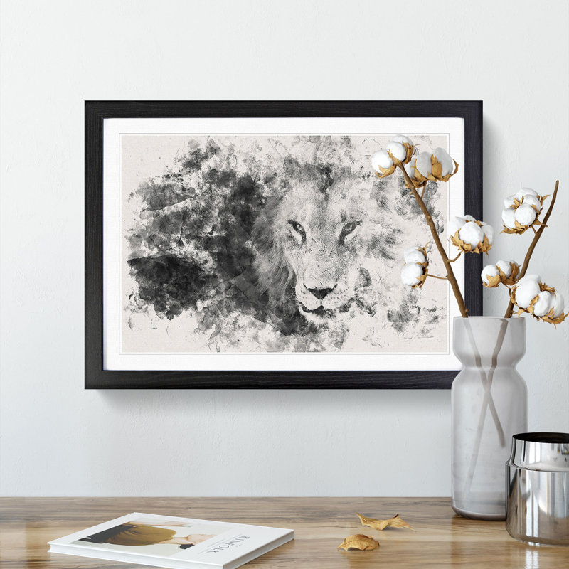 Portrait of a Lion - Picture Frame Graphic Art Print, 45cm H x 63cm W x 2cm D, Black Framed