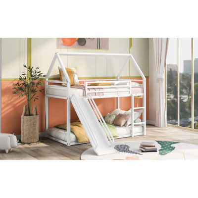Lit superposé simple blanc avec glissade - Métal robuste pour glissade de chambre décorative